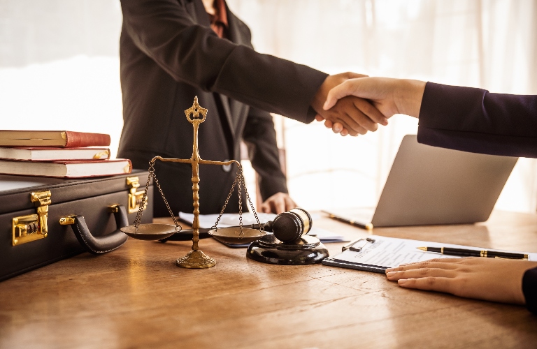Lawyer and client are shaking hands