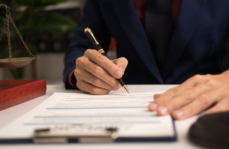 Lawyer is working with documents